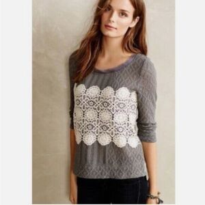 Anthropologie Meadow Rue Crochet Overlay Lace  Sweater